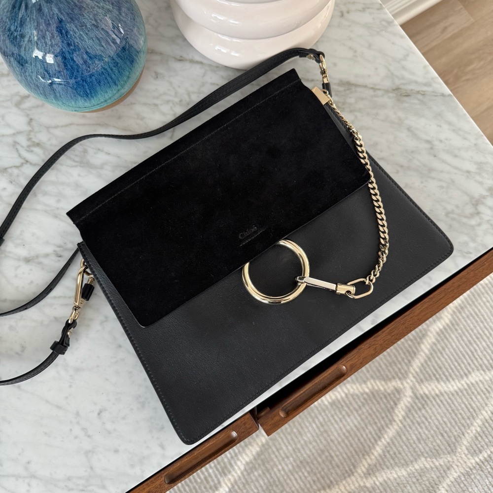 Chloe Faye Black Leather Bag with Gold Accents